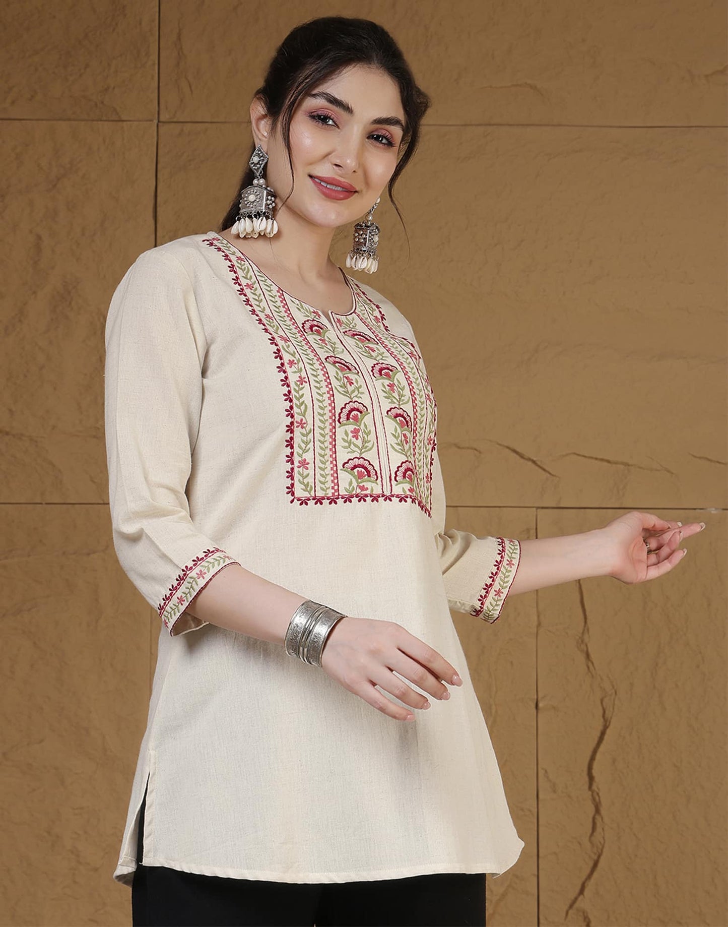 Cotton Embroidered Straight Kurti