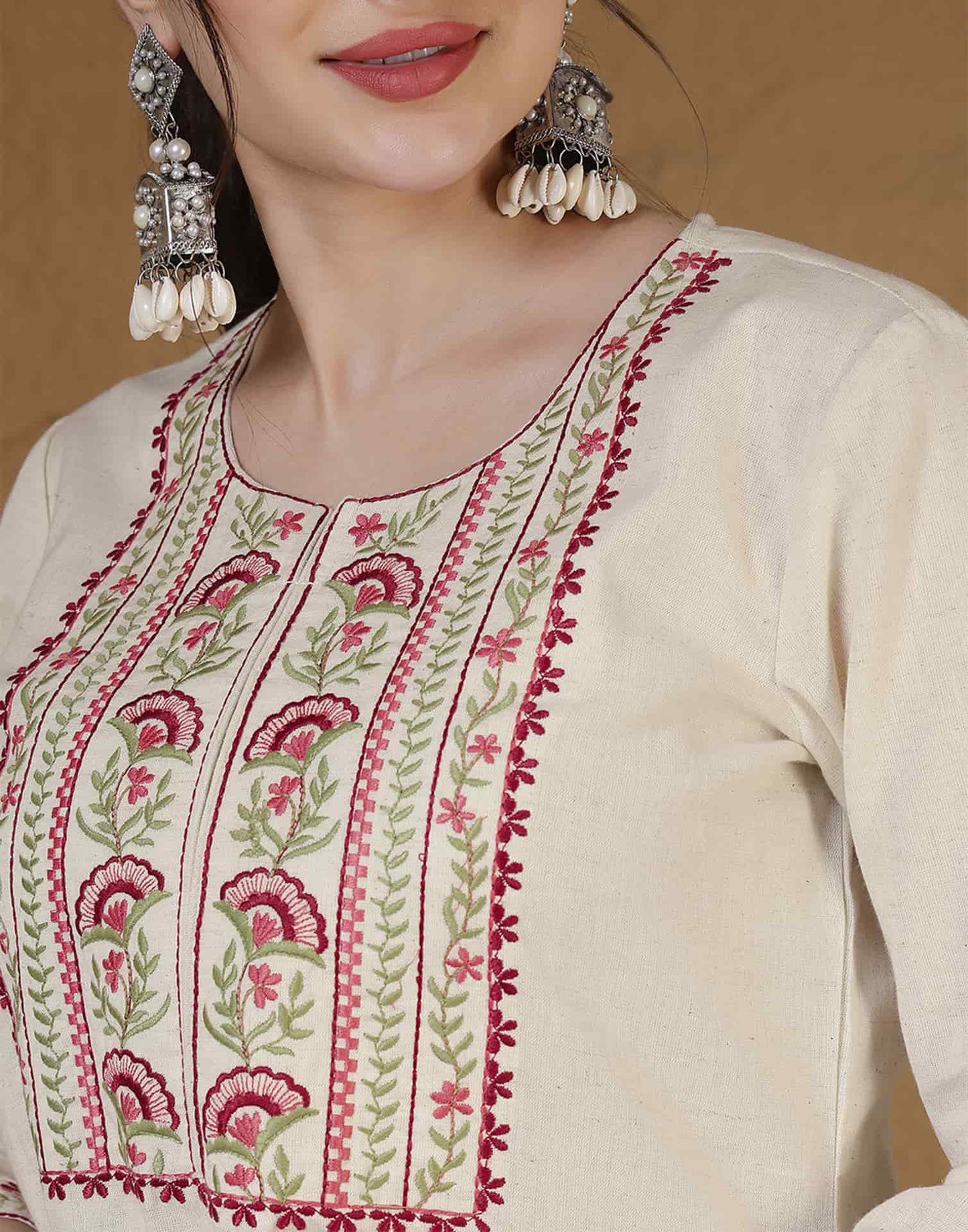 Cotton Embroidered Straight Kurti