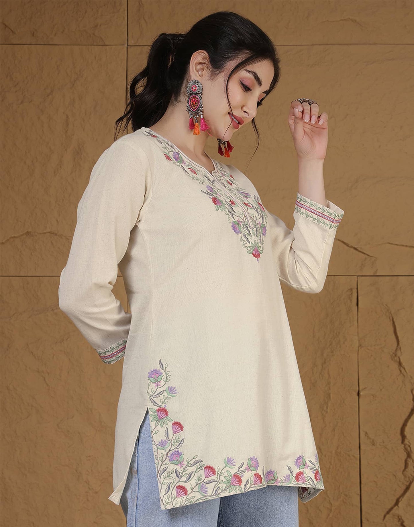 Cotton Embroidered Straight Kurti