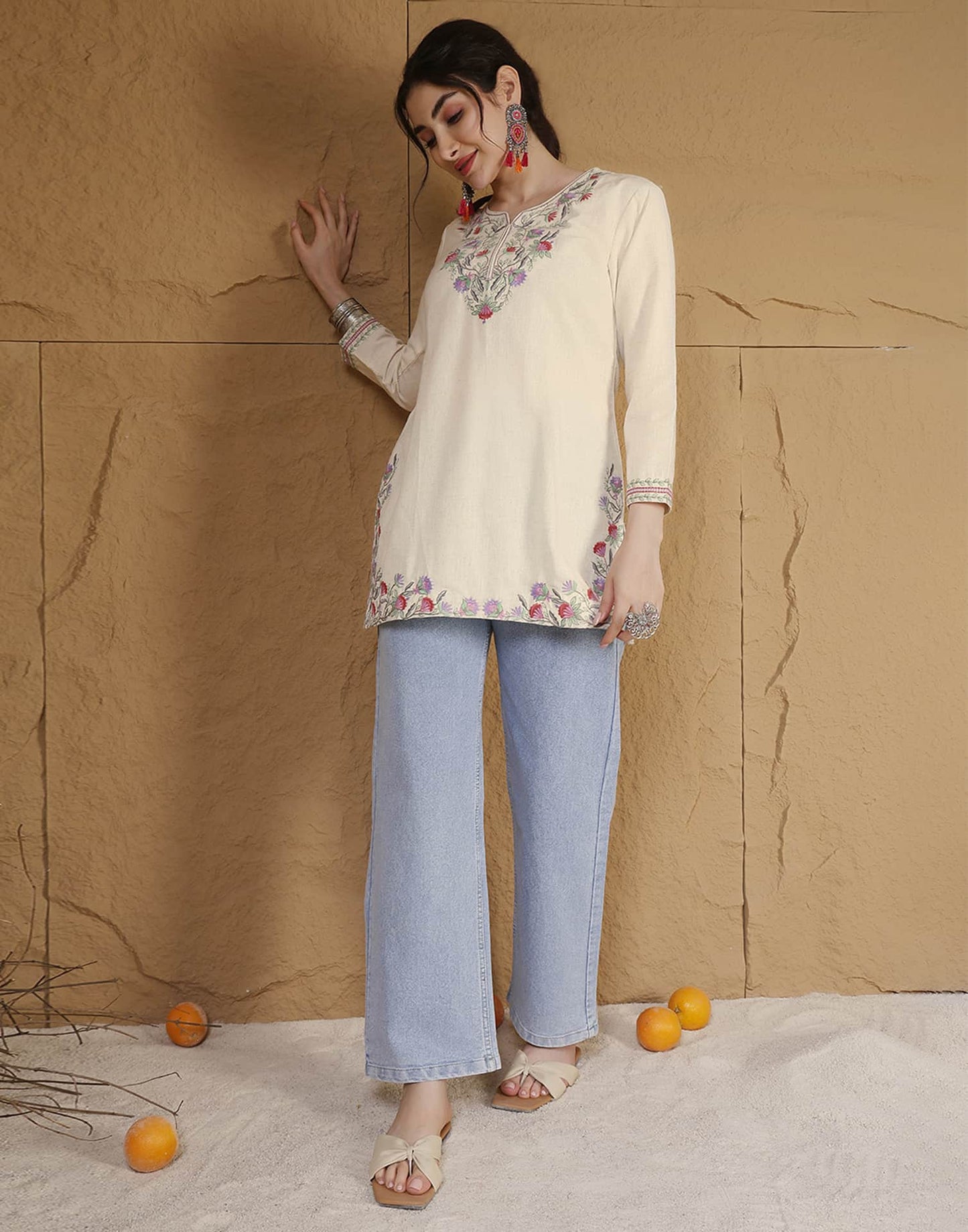 Cotton Embroidered Straight Kurti