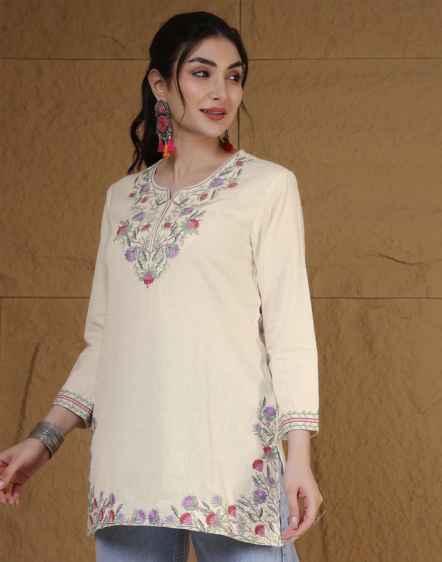 Cotton Embroidered Straight Kurti