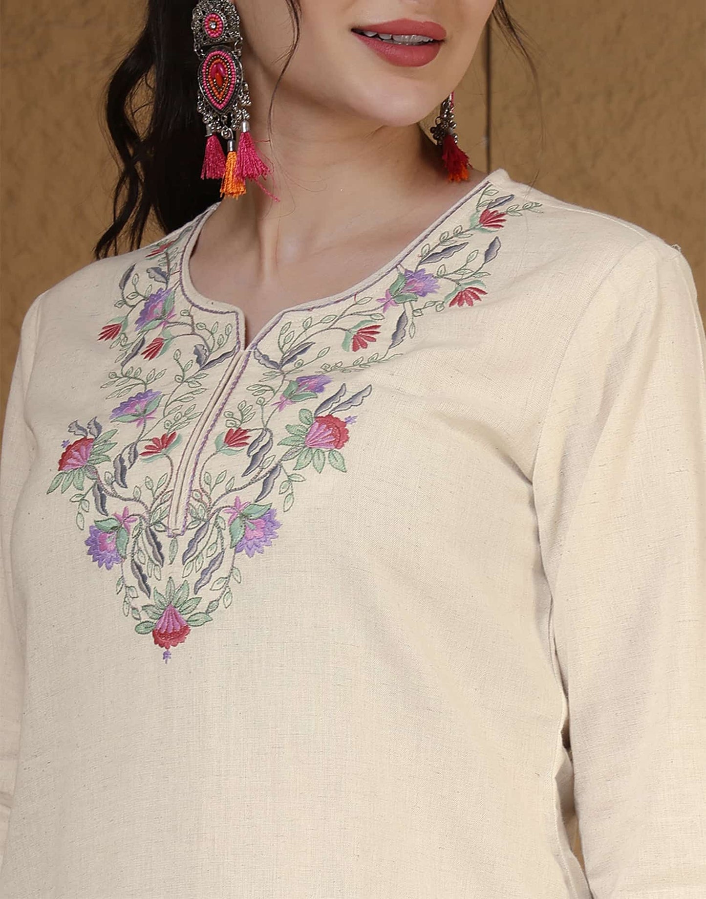 Cotton Embroidered Straight Kurti
