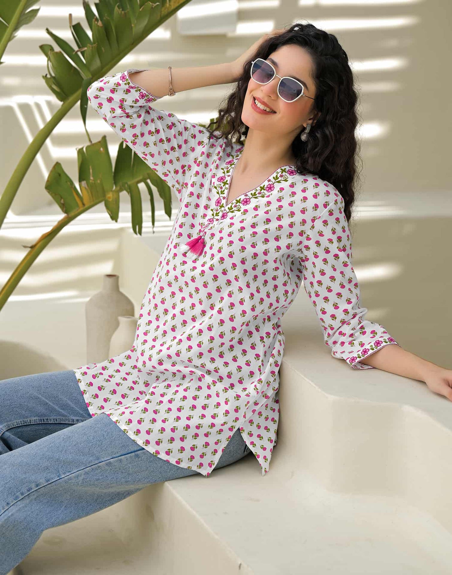Cotton Embroidered Straight Kurti