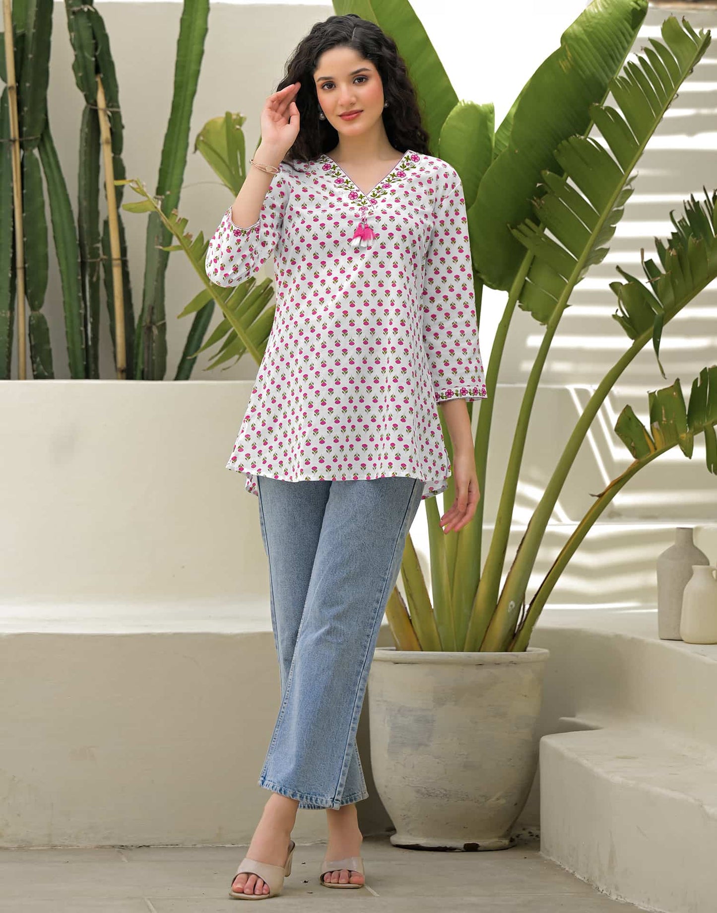 Cotton Embroidered Straight Kurti