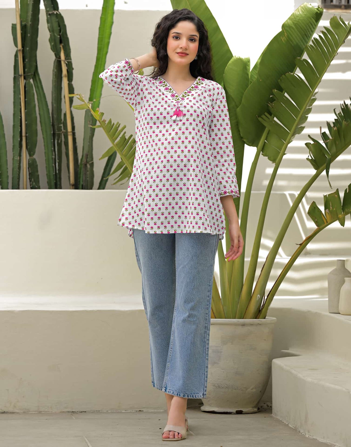 Cotton Embroidered Straight Kurti