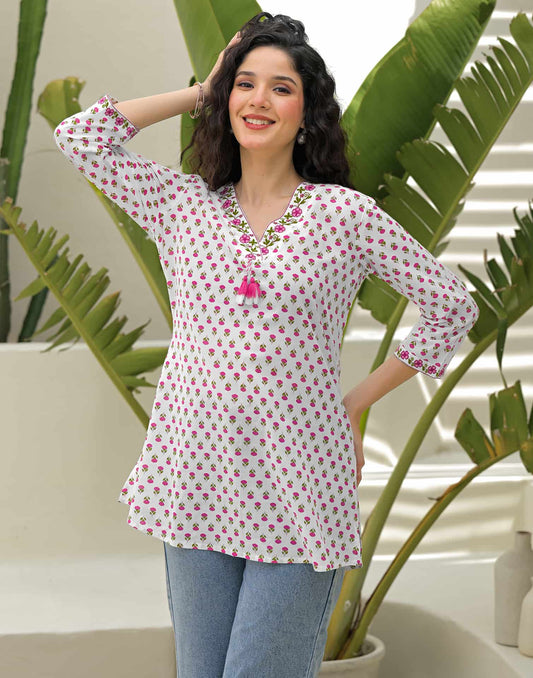 Cotton Embroidered Straight Kurti