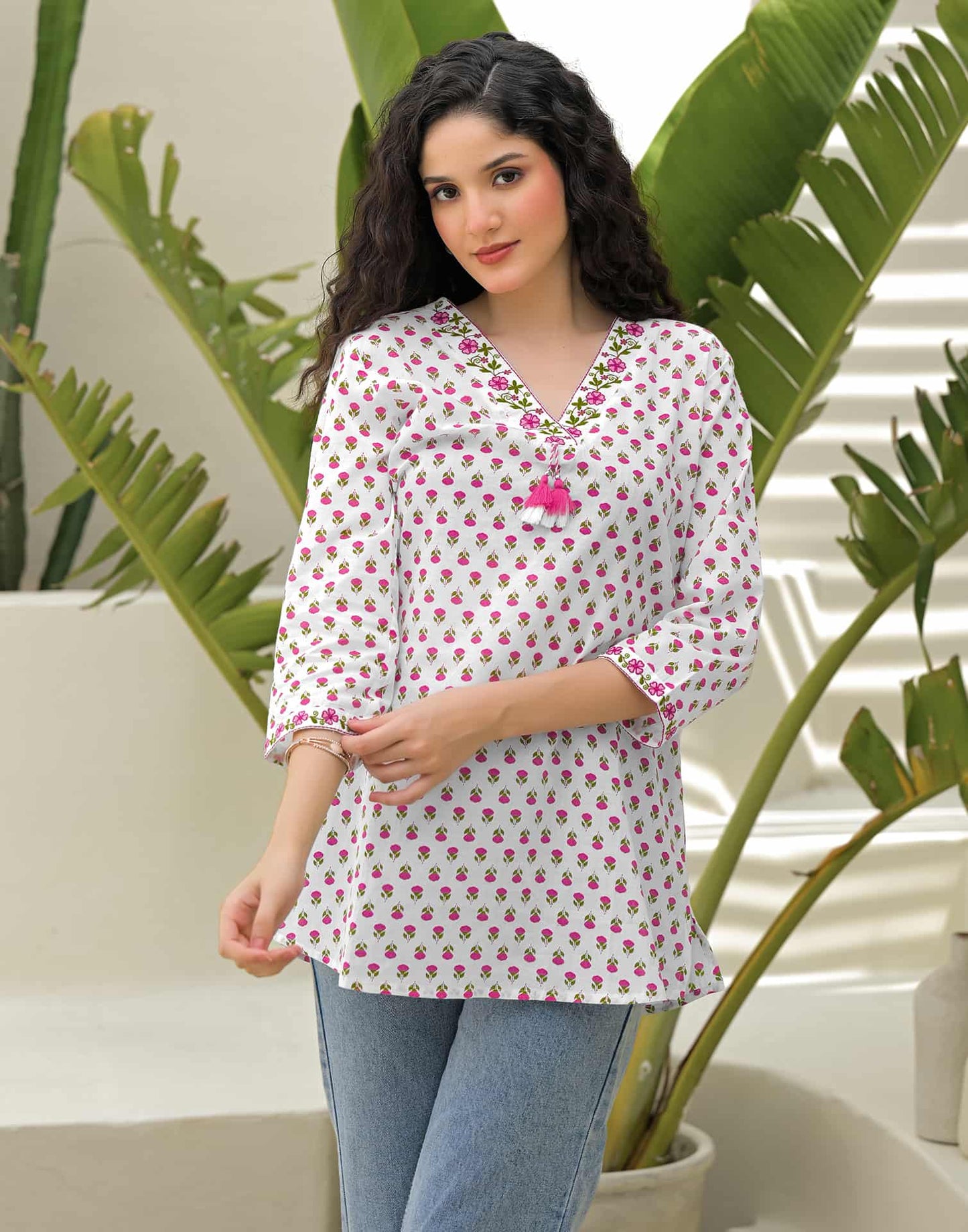 Cotton Embroidered Straight Kurti