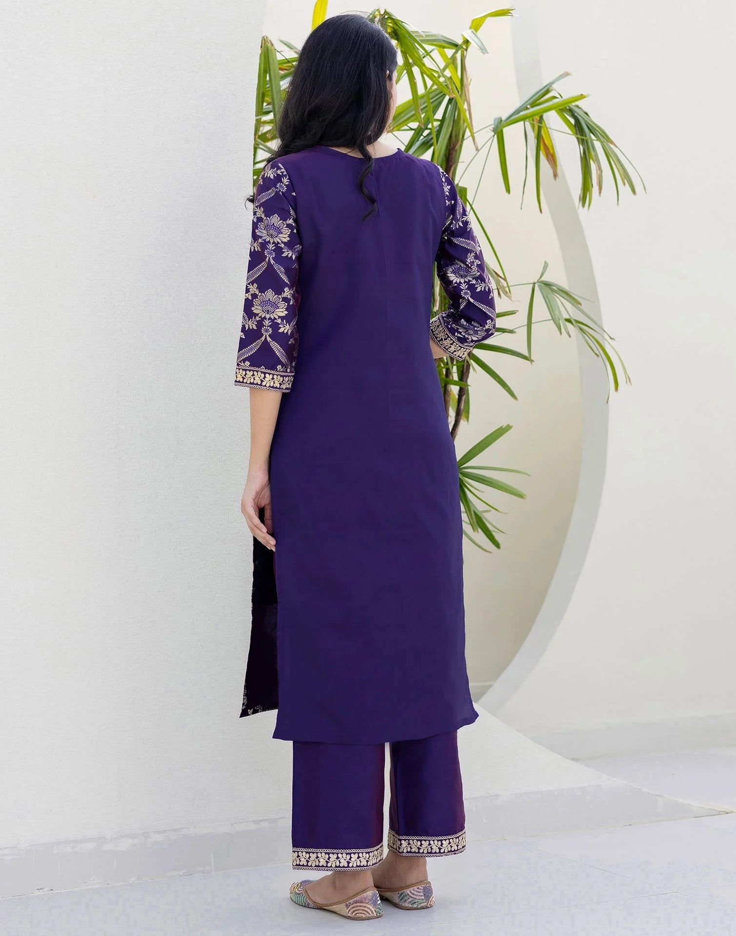 Skylee Affordable Purple Silk Foil-Printed Straight Kurta Set under 999