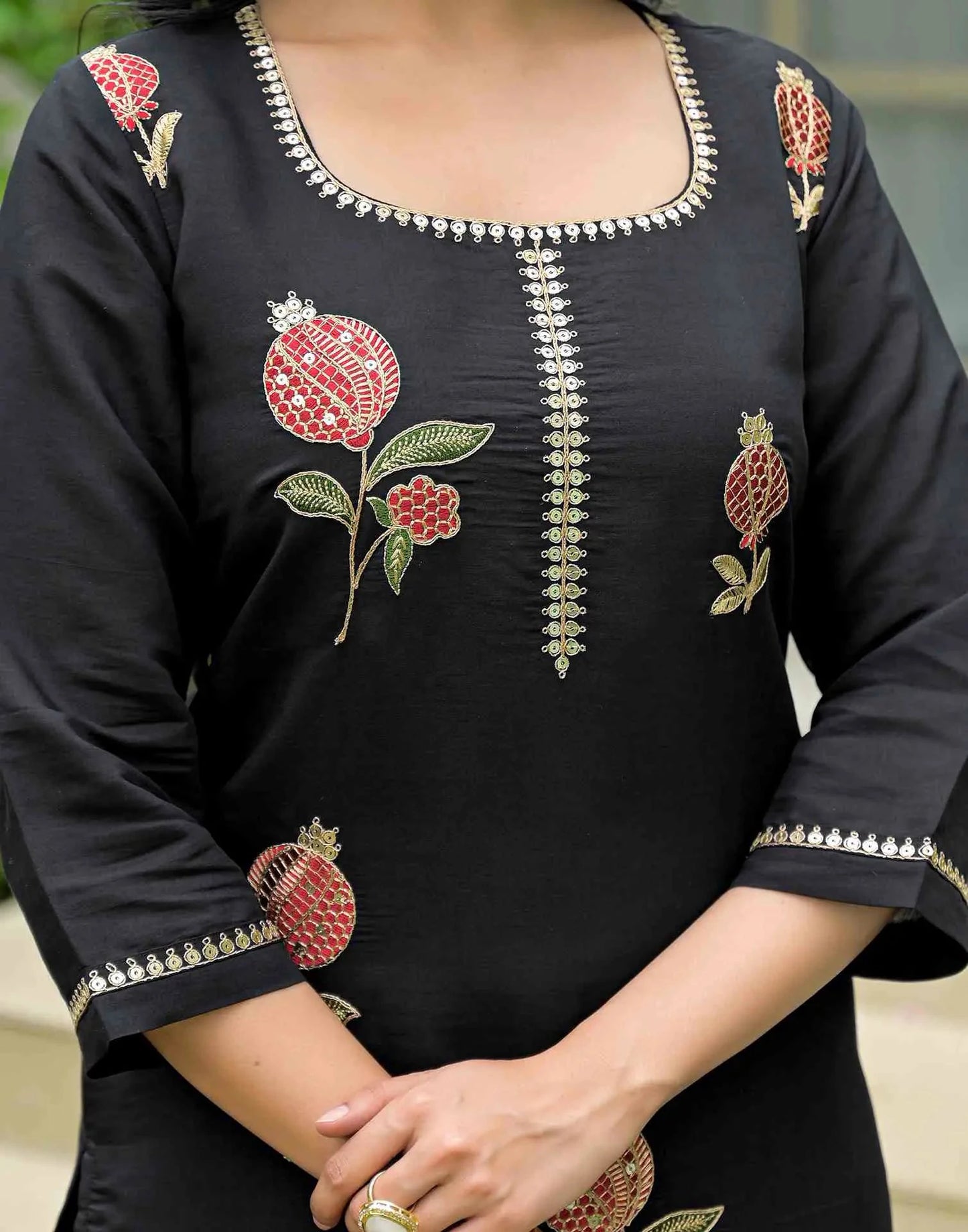 Silk Blend Embroidered Straight Round Neck Kurta with Pant & Dupatta