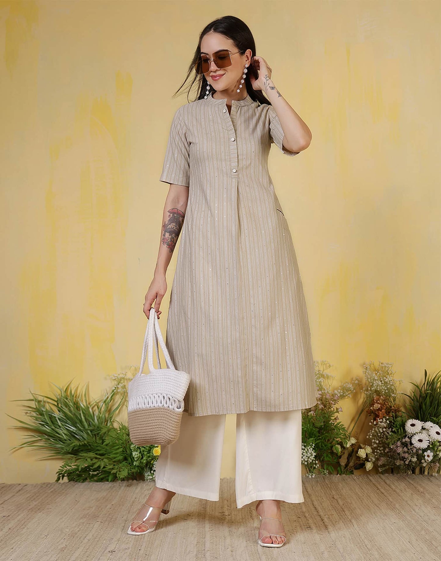 Cotton Woven Design Straight Kurti