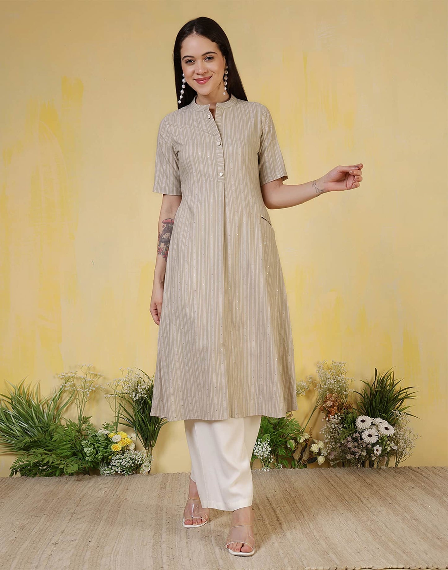 Cotton Woven Design Straight Kurti