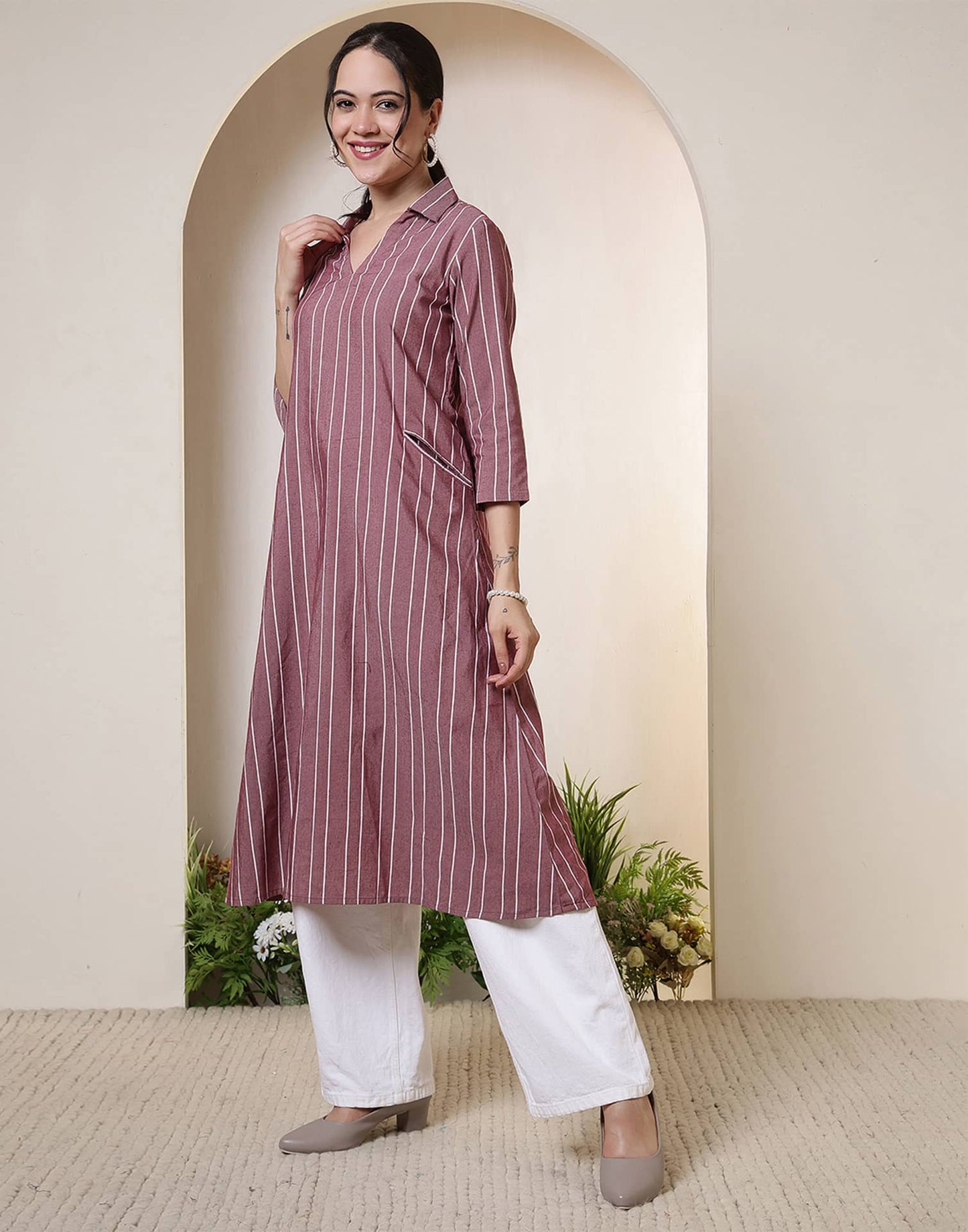 Cotton Woven Design Straight Kurti