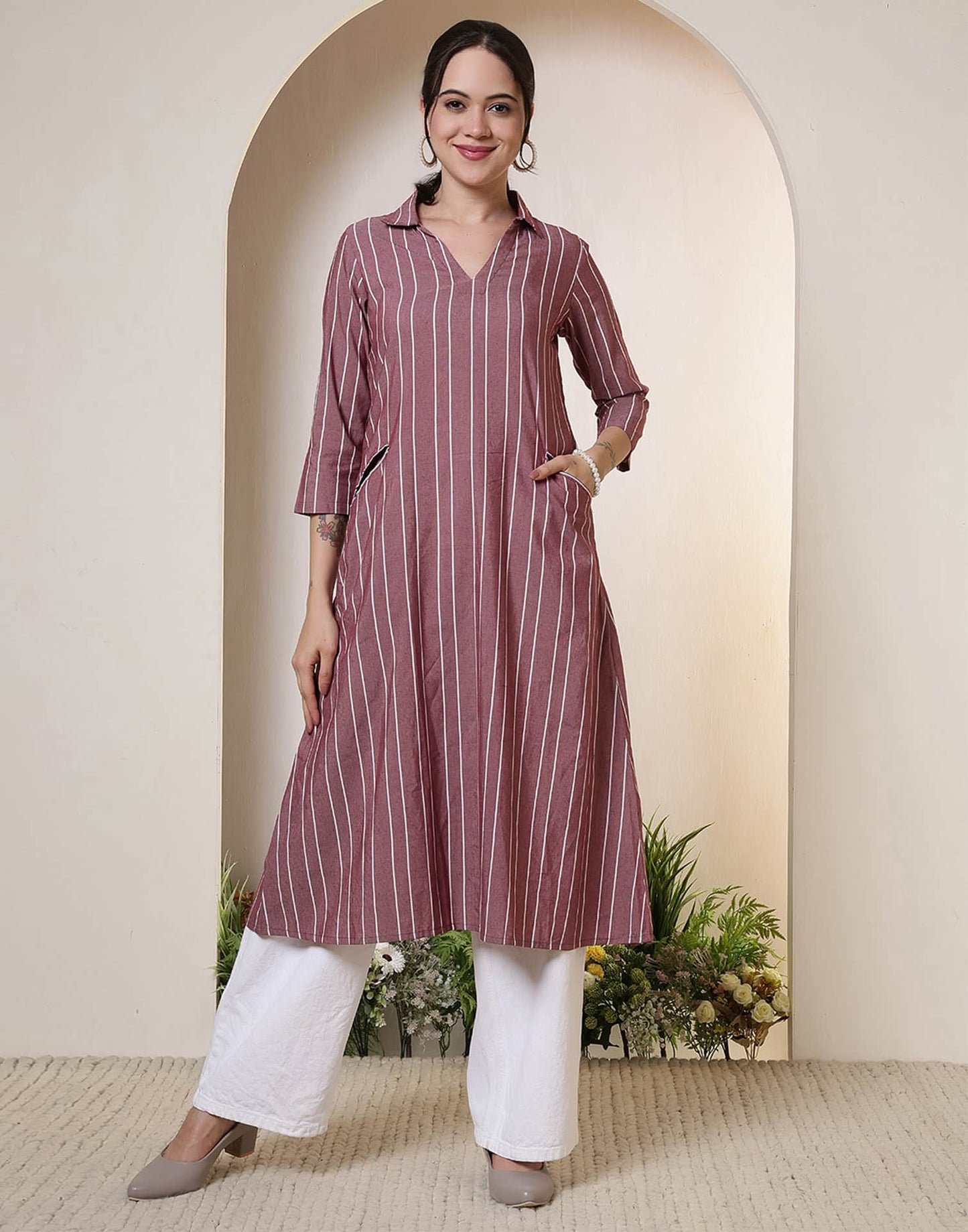 Cotton Woven Design Straight Kurti