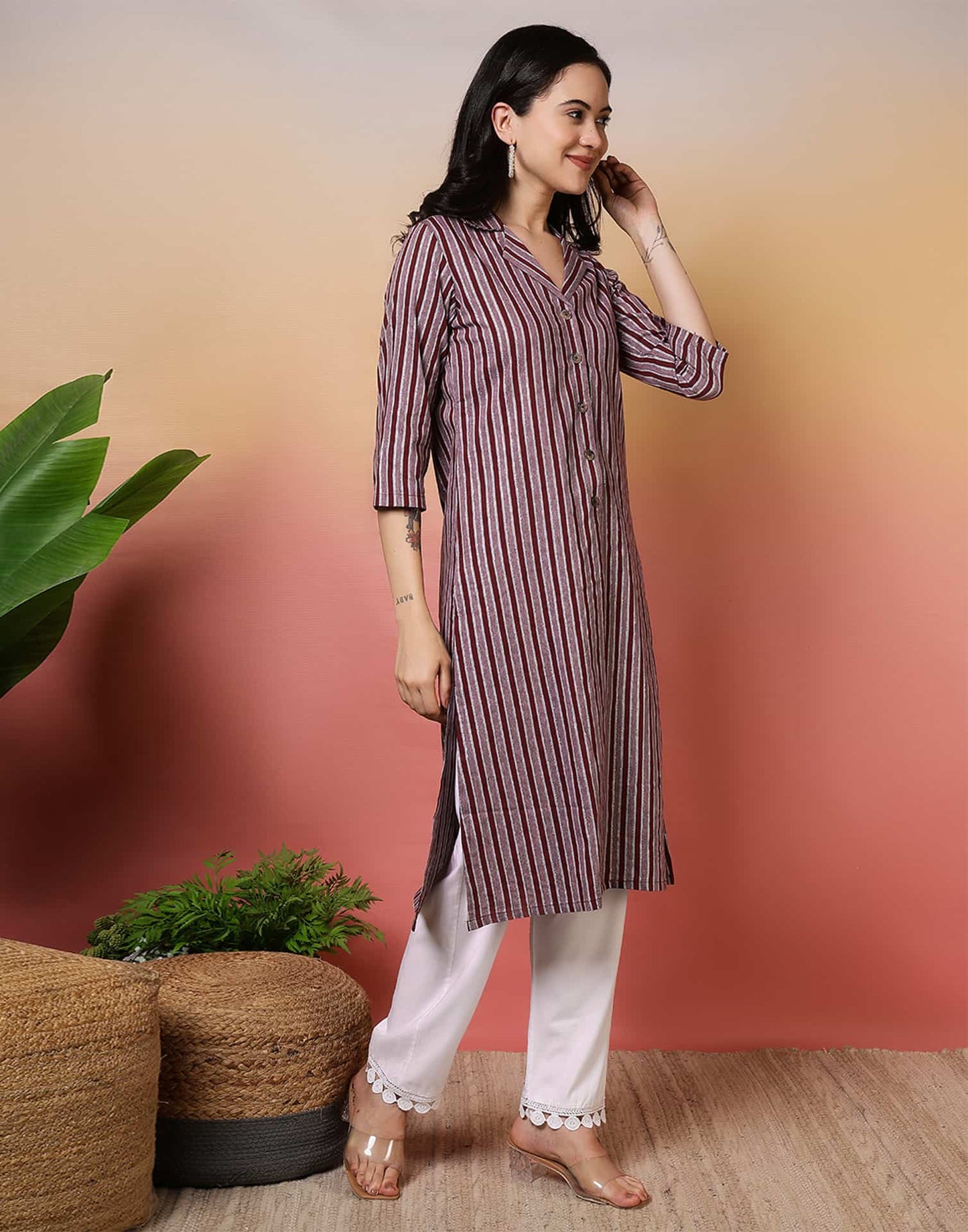 Cotton Woven Design Straight Kurti