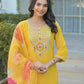 Silk Embroidered Straight Round Neck Kurta with Pant & Dupatta