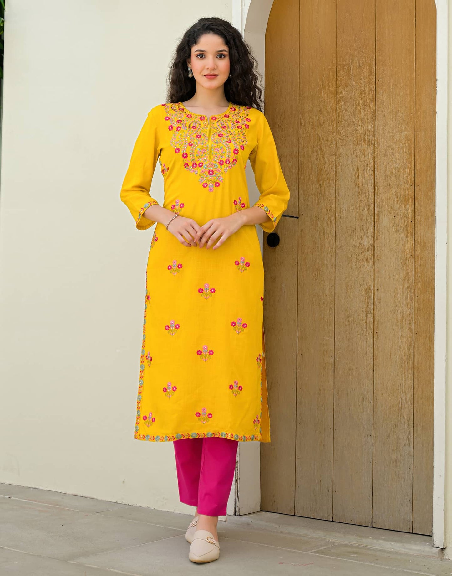 Cotton Embroidered Straight Kurti