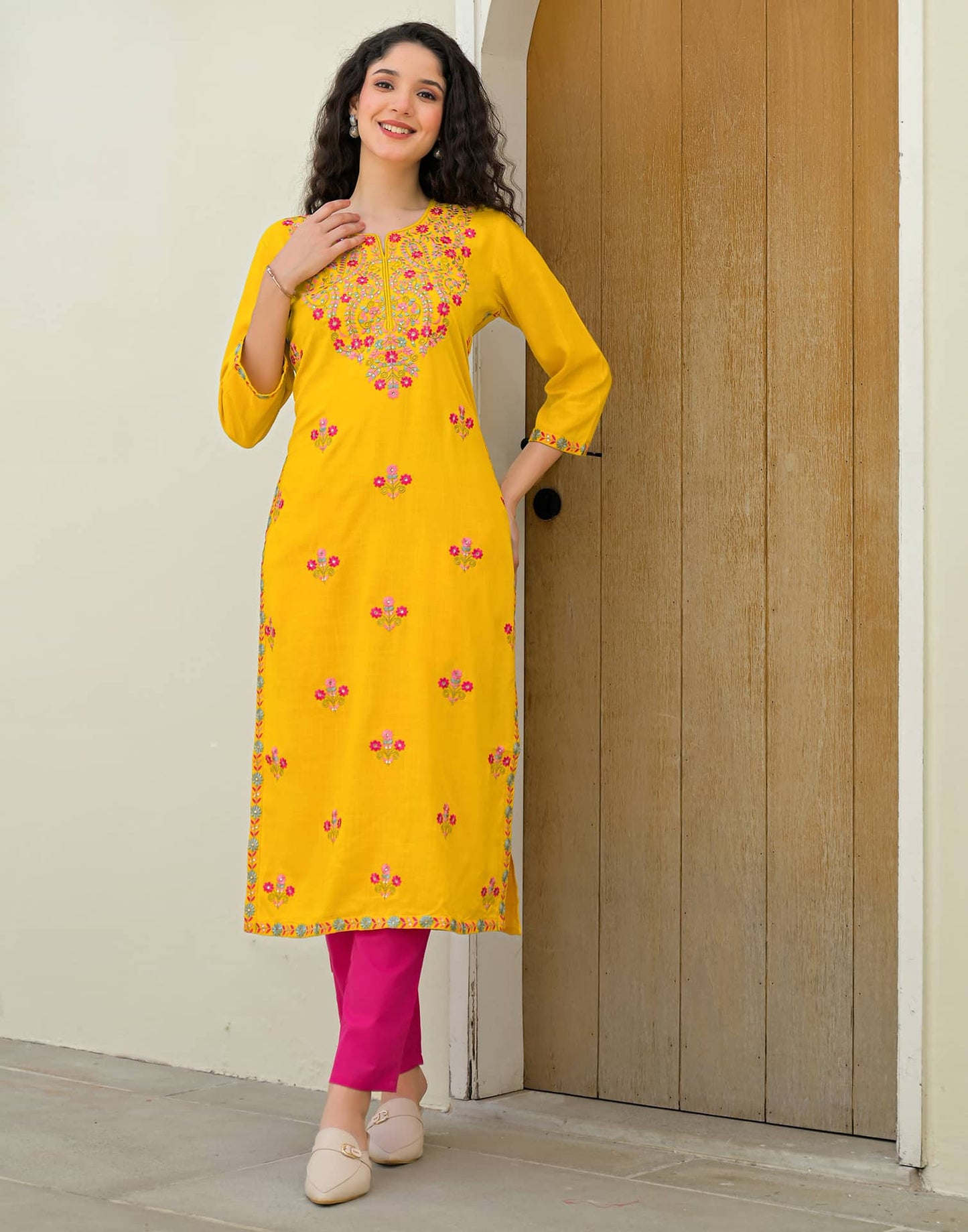 Cotton Embroidered Straight Kurti