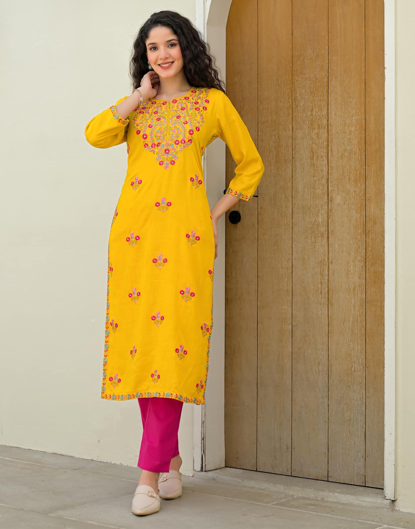 Cotton Embroidered Straight Kurti