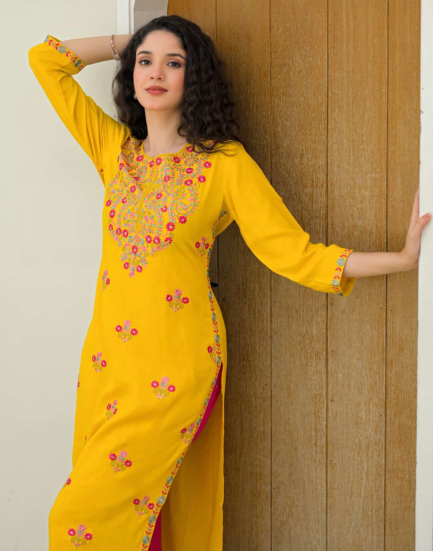 Cotton Embroidered Straight Kurti