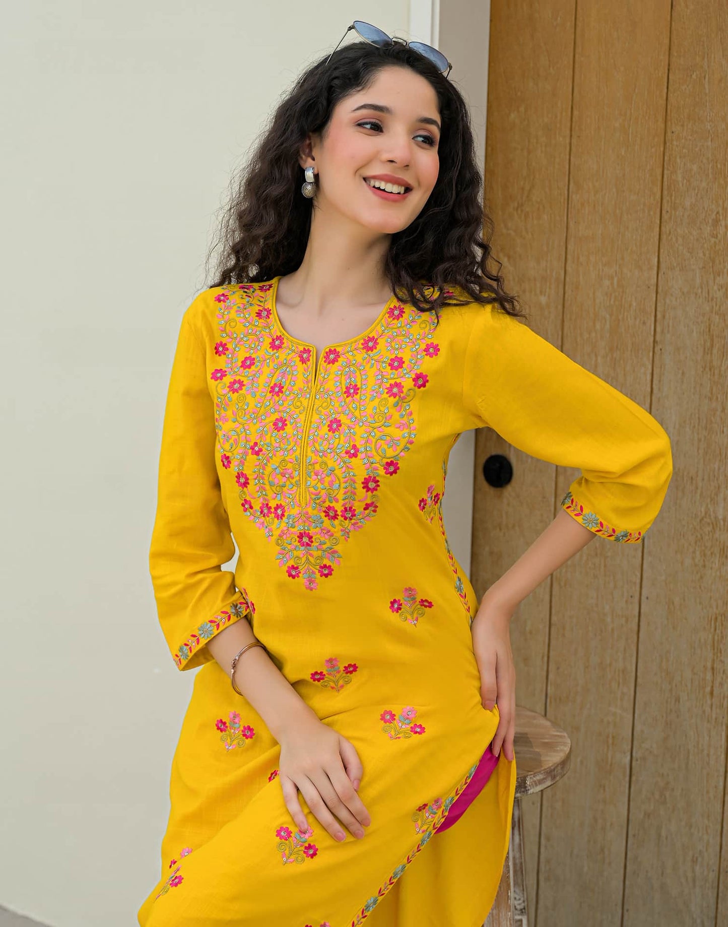 Cotton Embroidered Straight Kurti