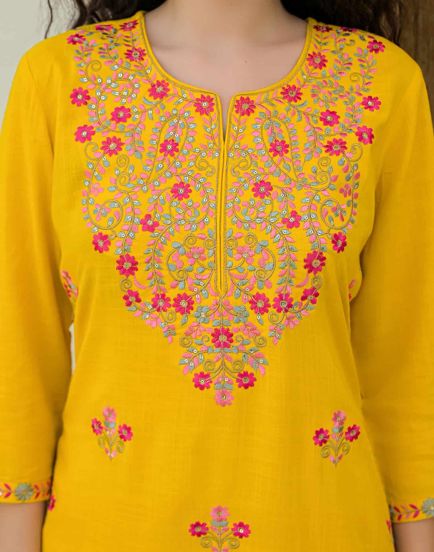 Cotton Embroidered Straight Kurti
