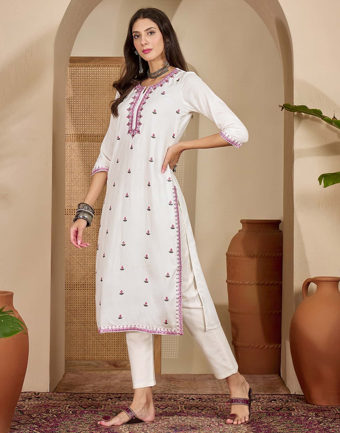 Cotton Embroidered Straight Kurti