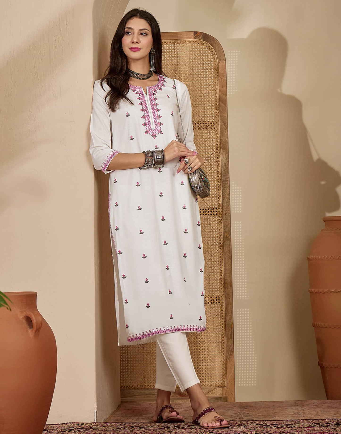 Cotton Embroidered Straight Kurti