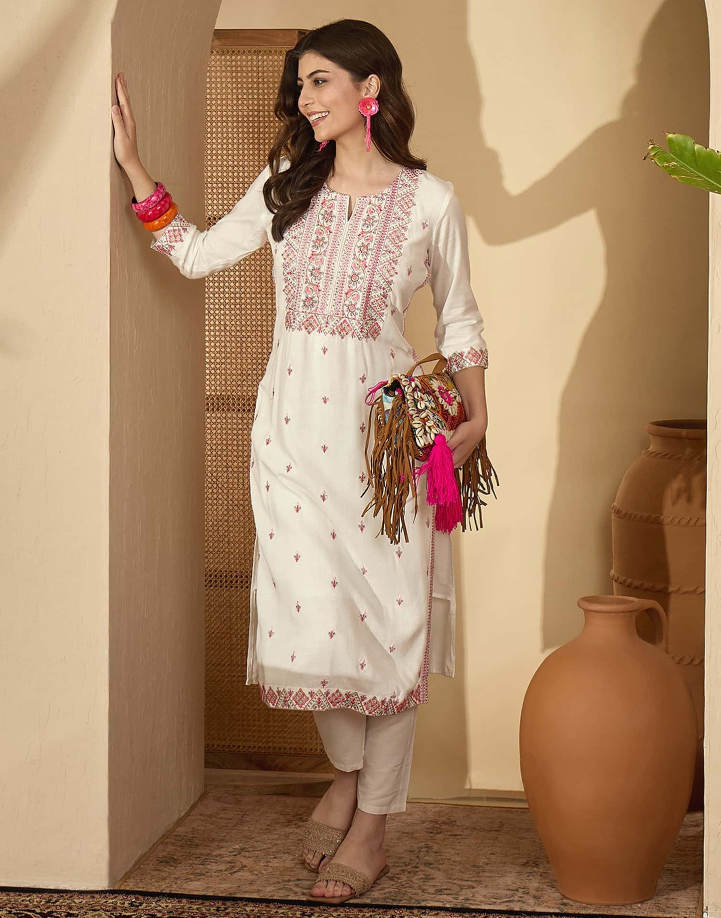 Rayon Embroidered Straight Kurti