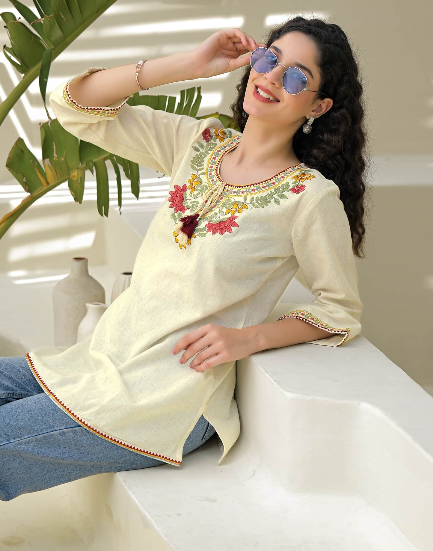 Cotton Embroidered Straight Kurti