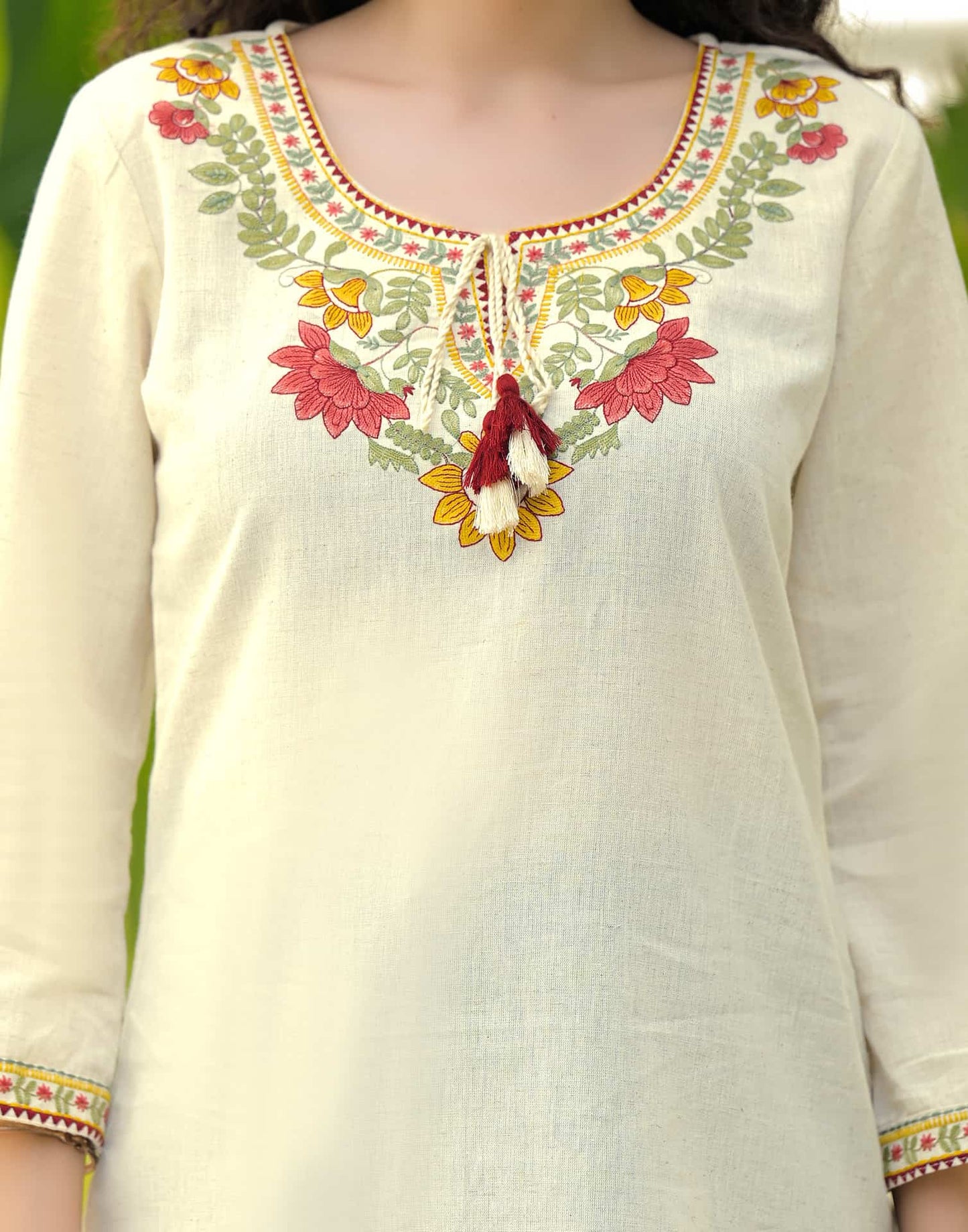 Cotton Embroidered Straight Kurti