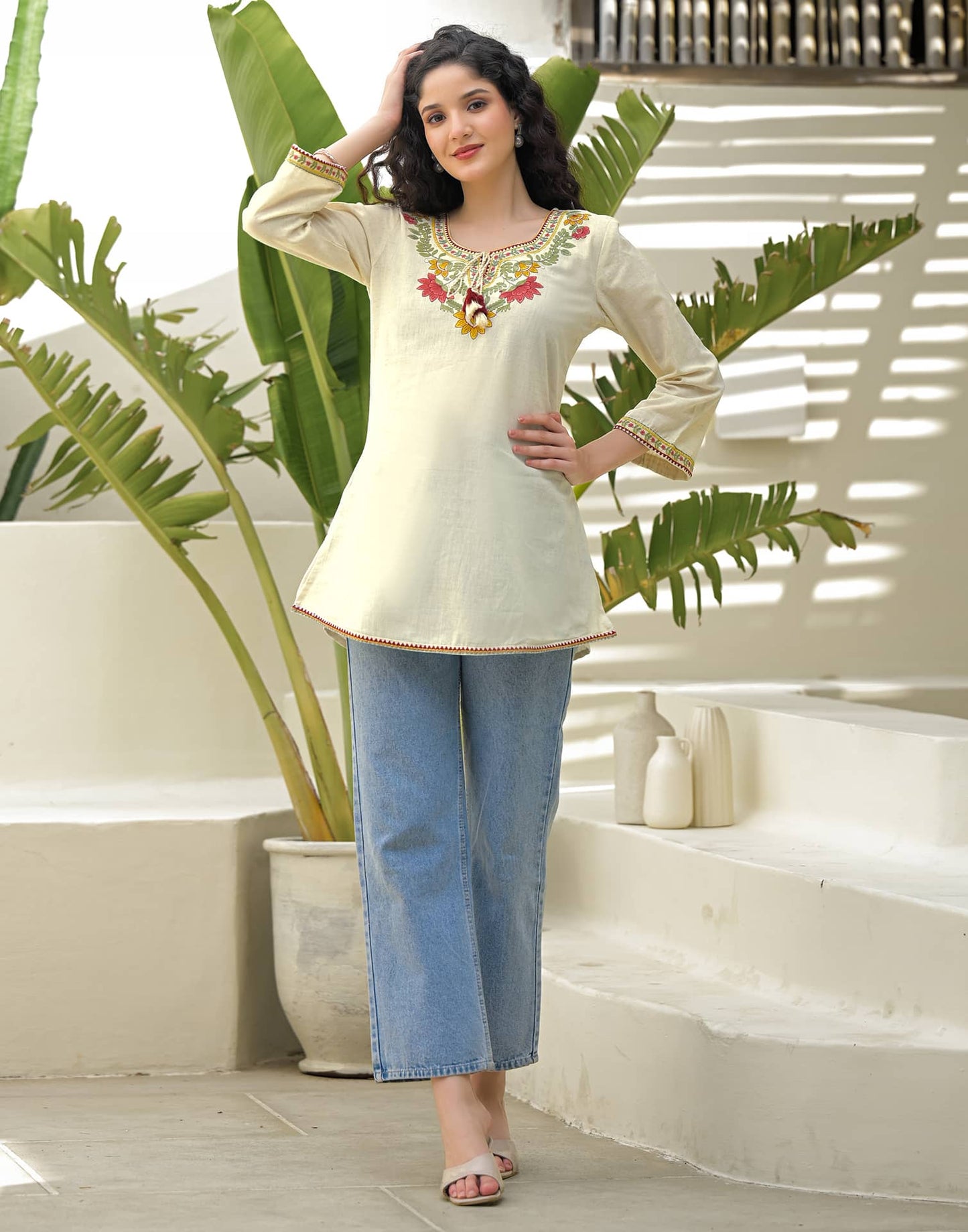Cotton Embroidered Straight Kurti