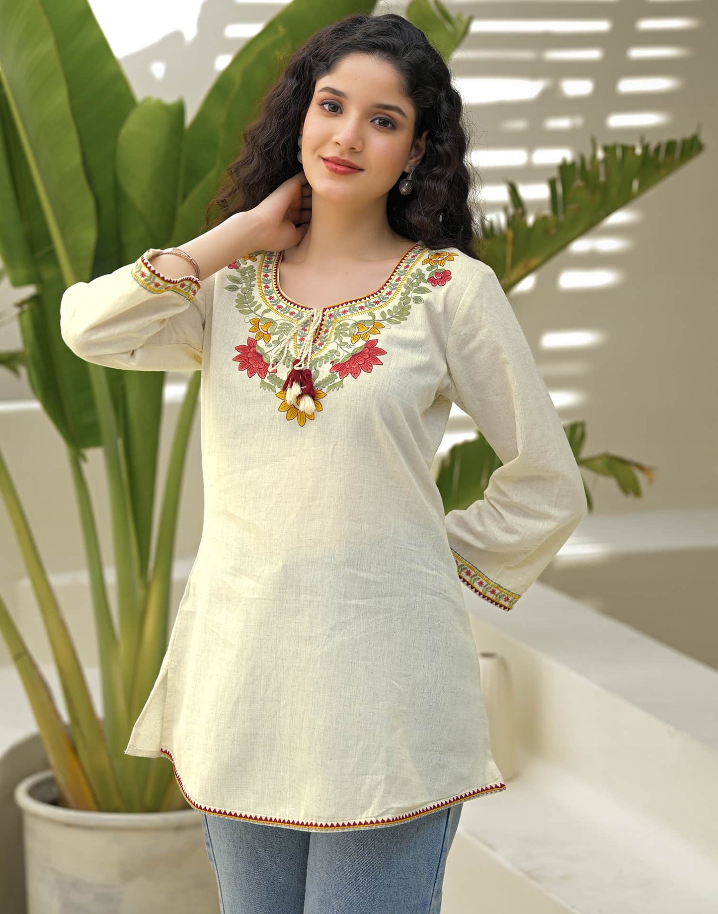 Cotton Embroidered Straight Kurti