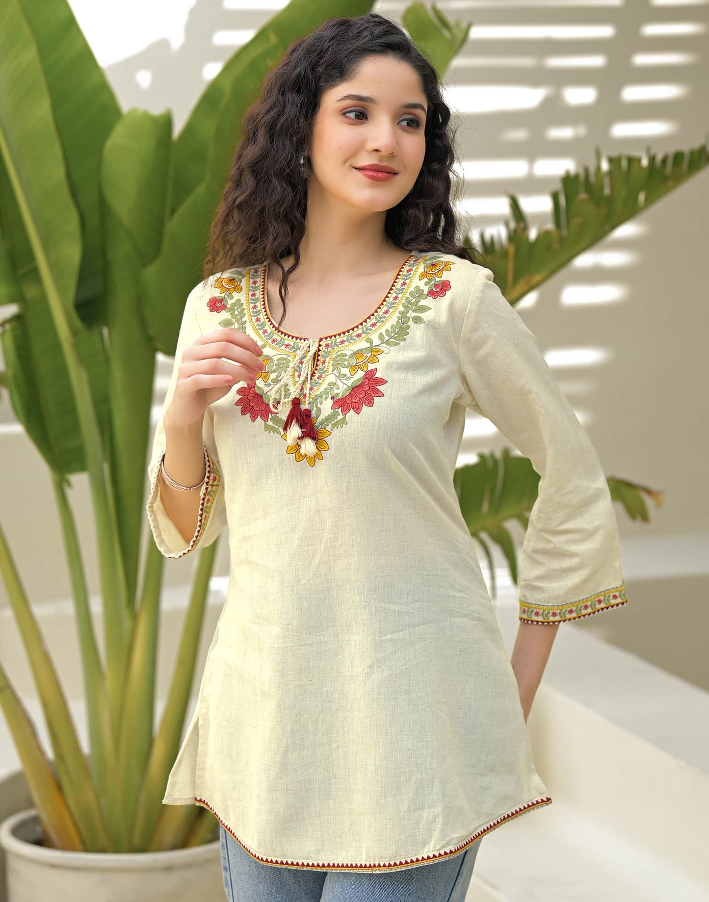 Cotton Embroidered Straight Kurti