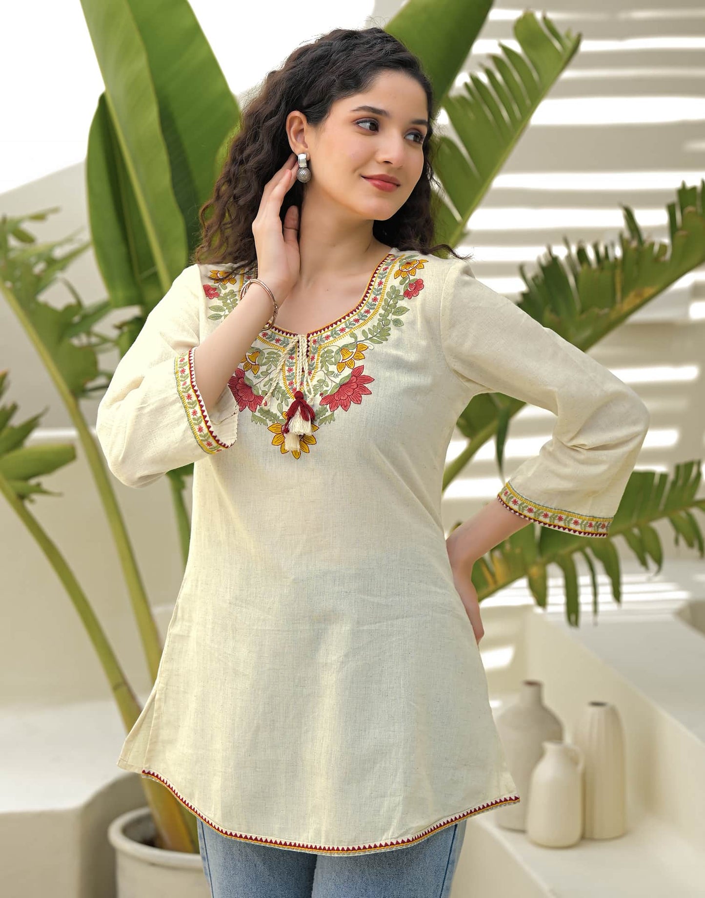 Cotton Embroidered Straight Kurti