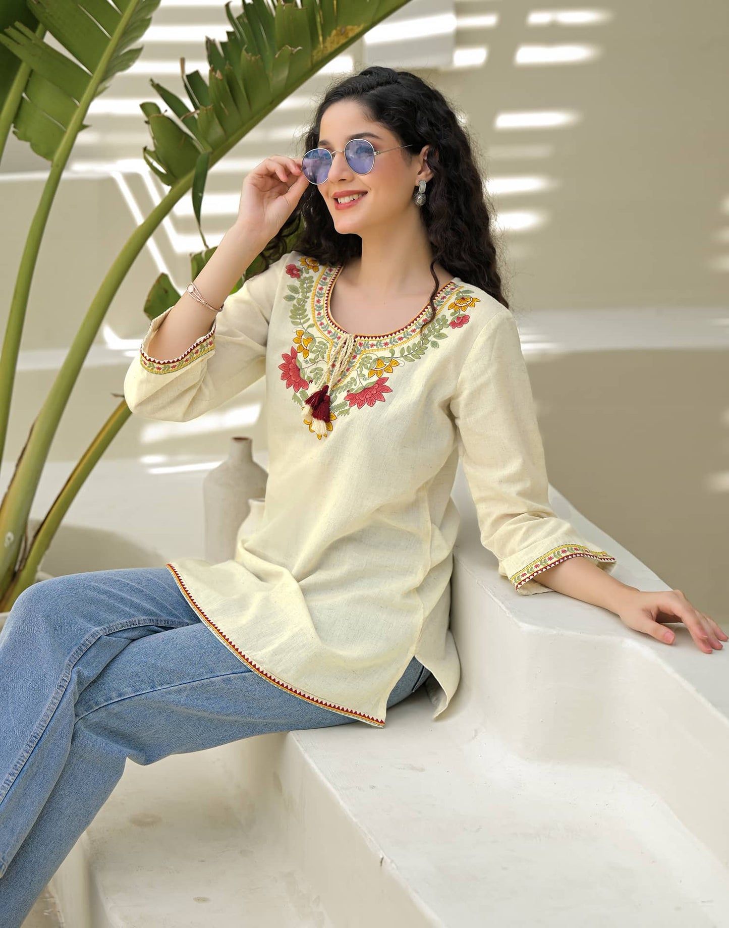 Cotton Embroidered Straight Kurti