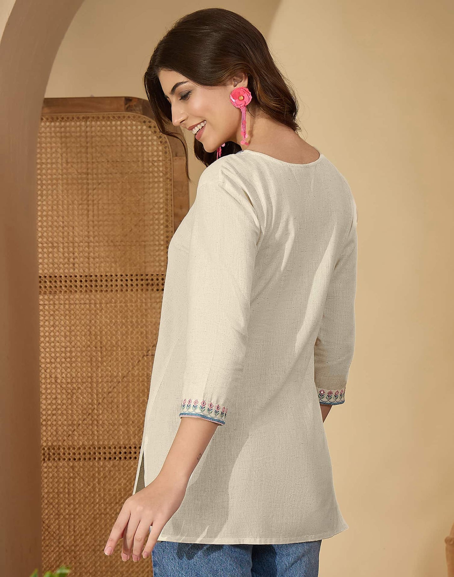 Cotton Embroidered Straight Kurti