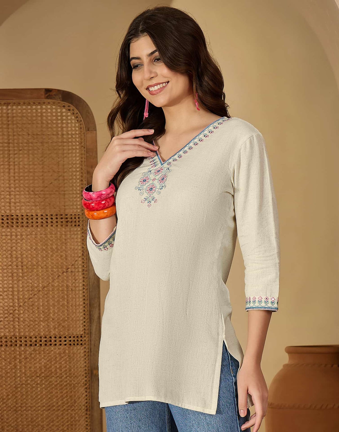 Cotton Embroidered Straight Kurti