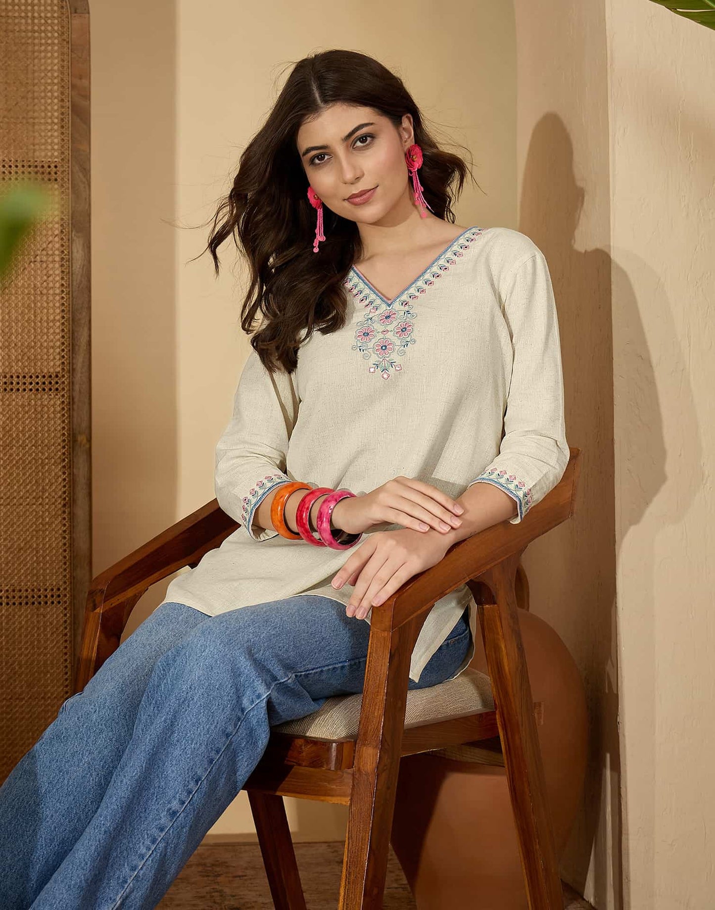 Cotton Embroidered Straight Kurti