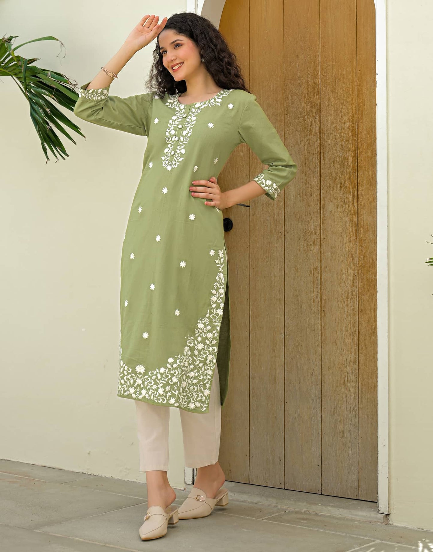 Cotton Embroidered Straight Kurti
