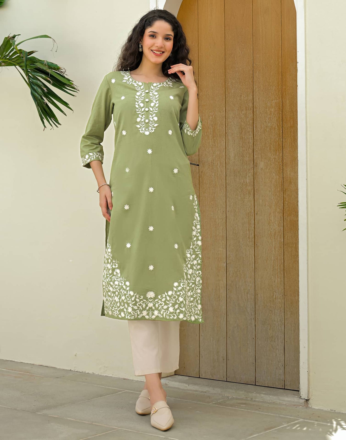 Cotton Embroidered Straight Kurti