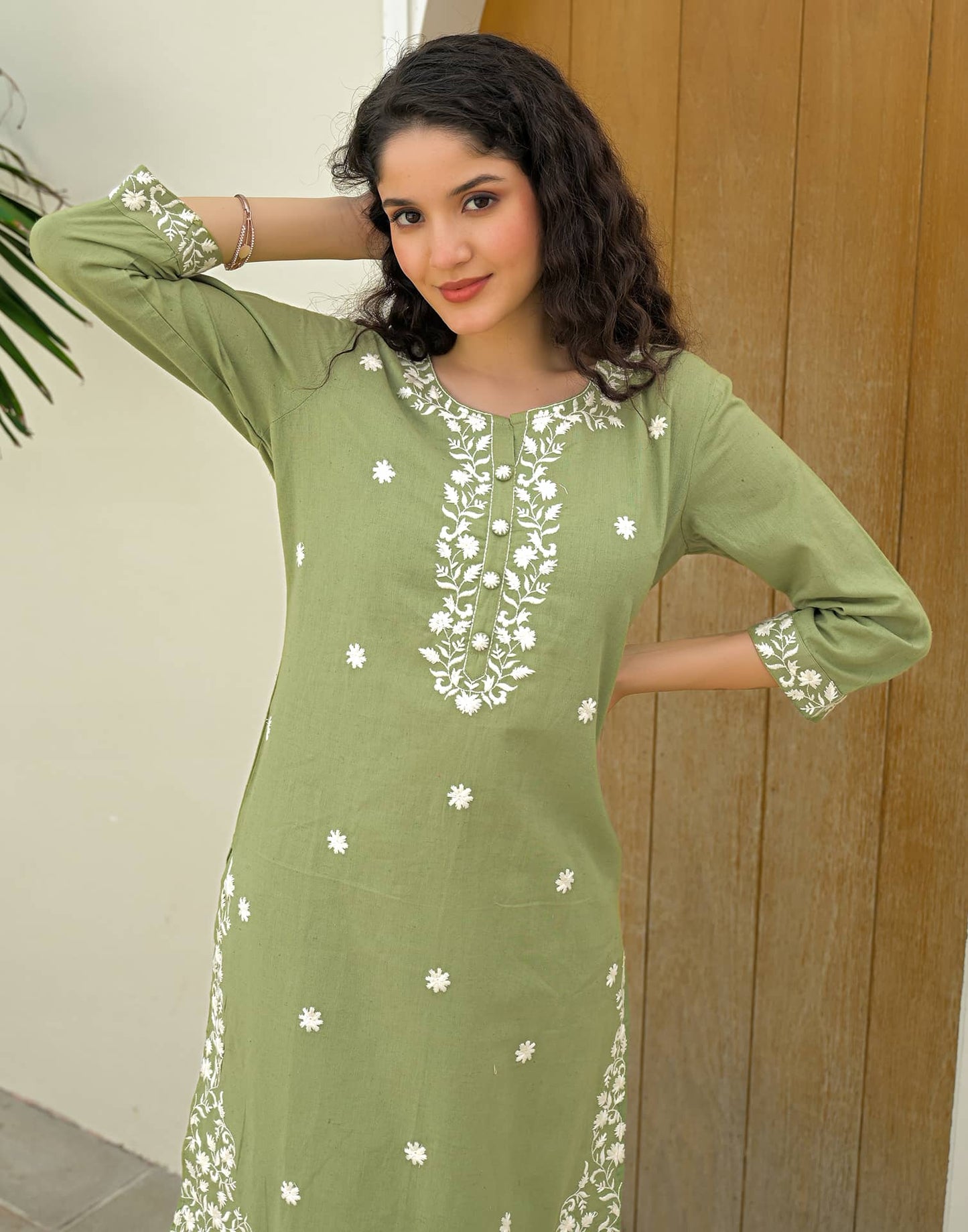 Cotton Embroidered Straight Kurti
