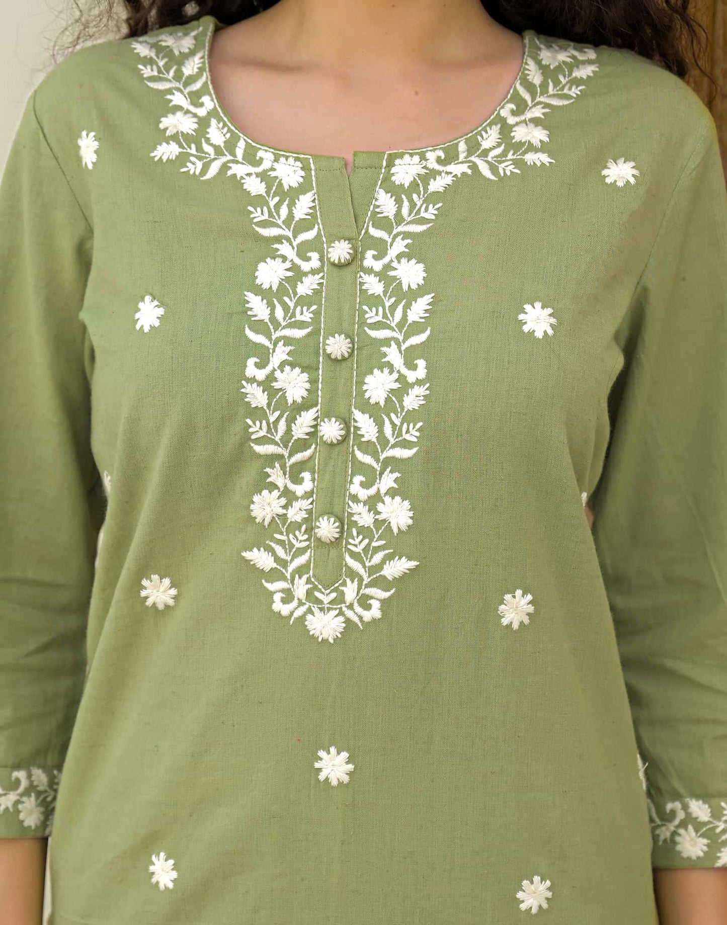 Cotton Embroidered Straight Kurti