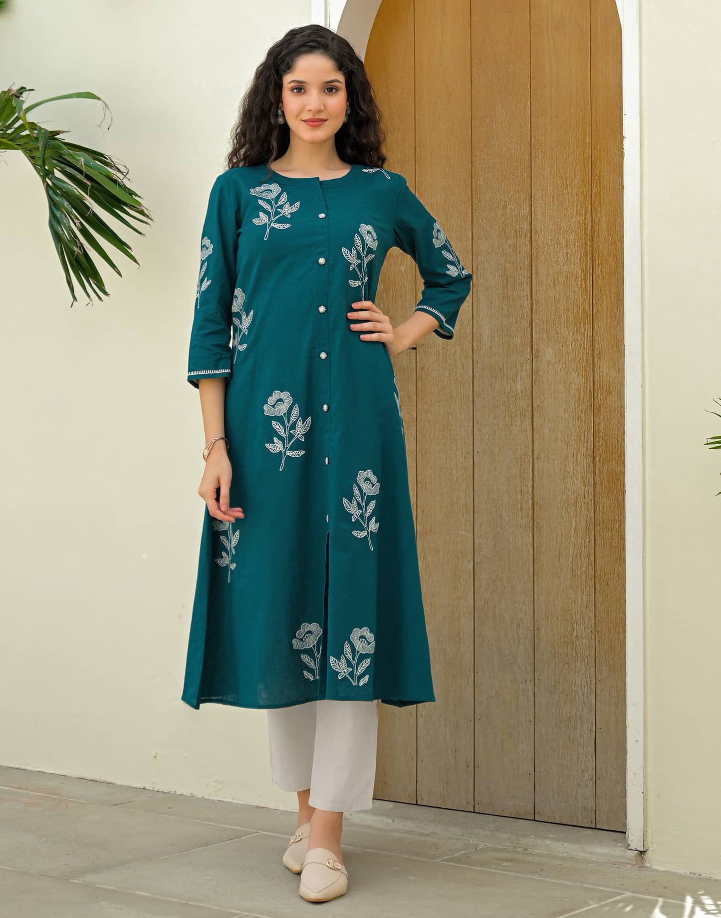 Cotton Embroidered Straight Kurti