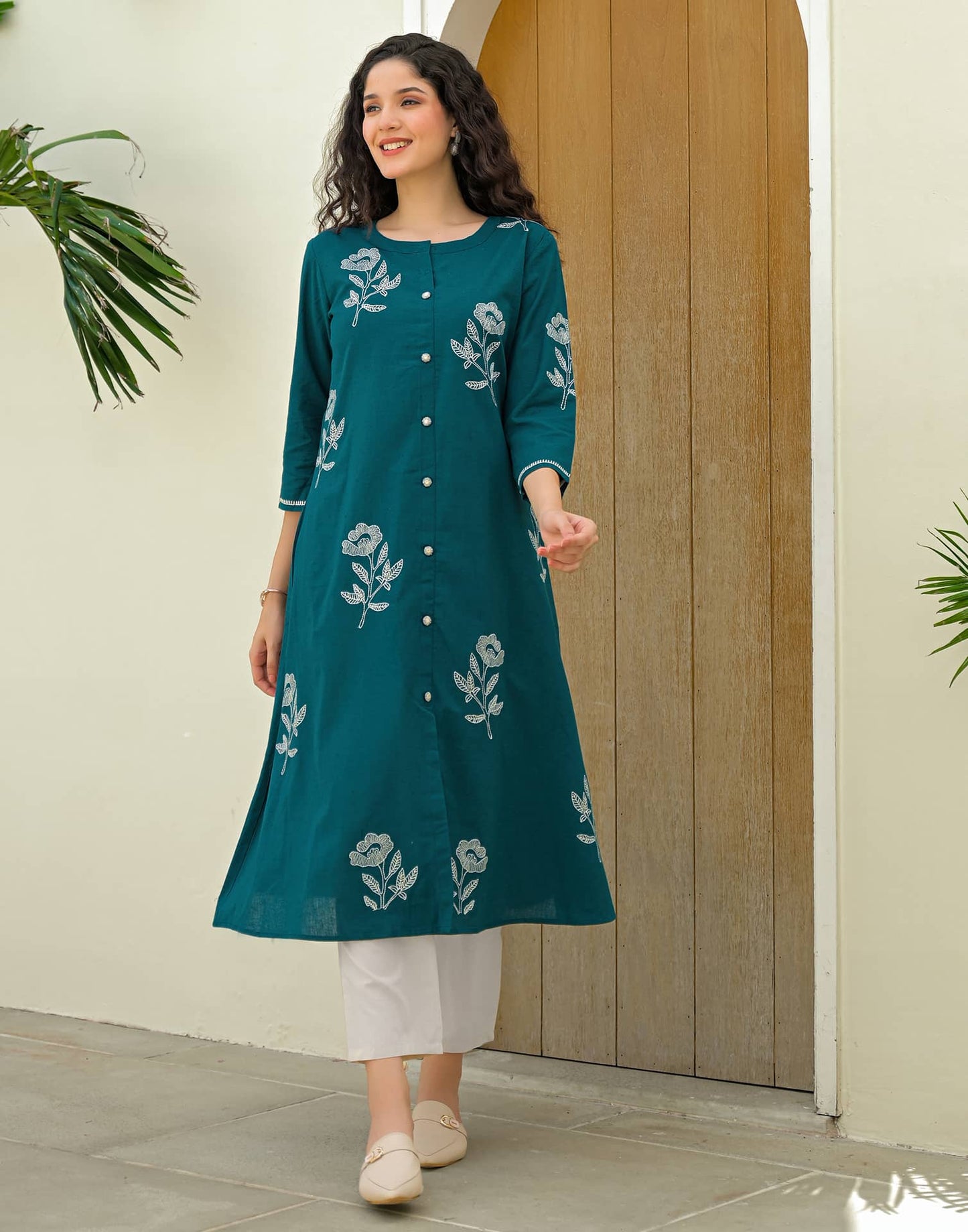 Cotton Embroidered Straight Kurti