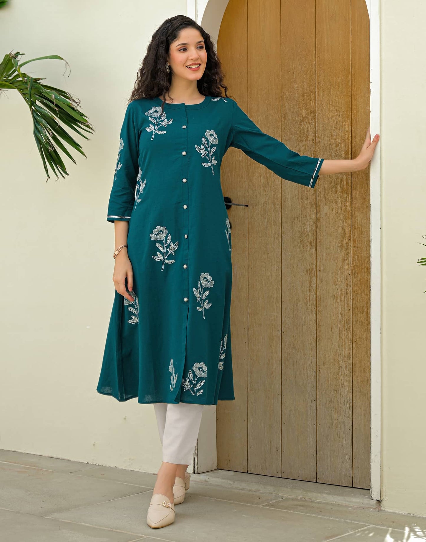 Cotton Embroidered Straight Kurti