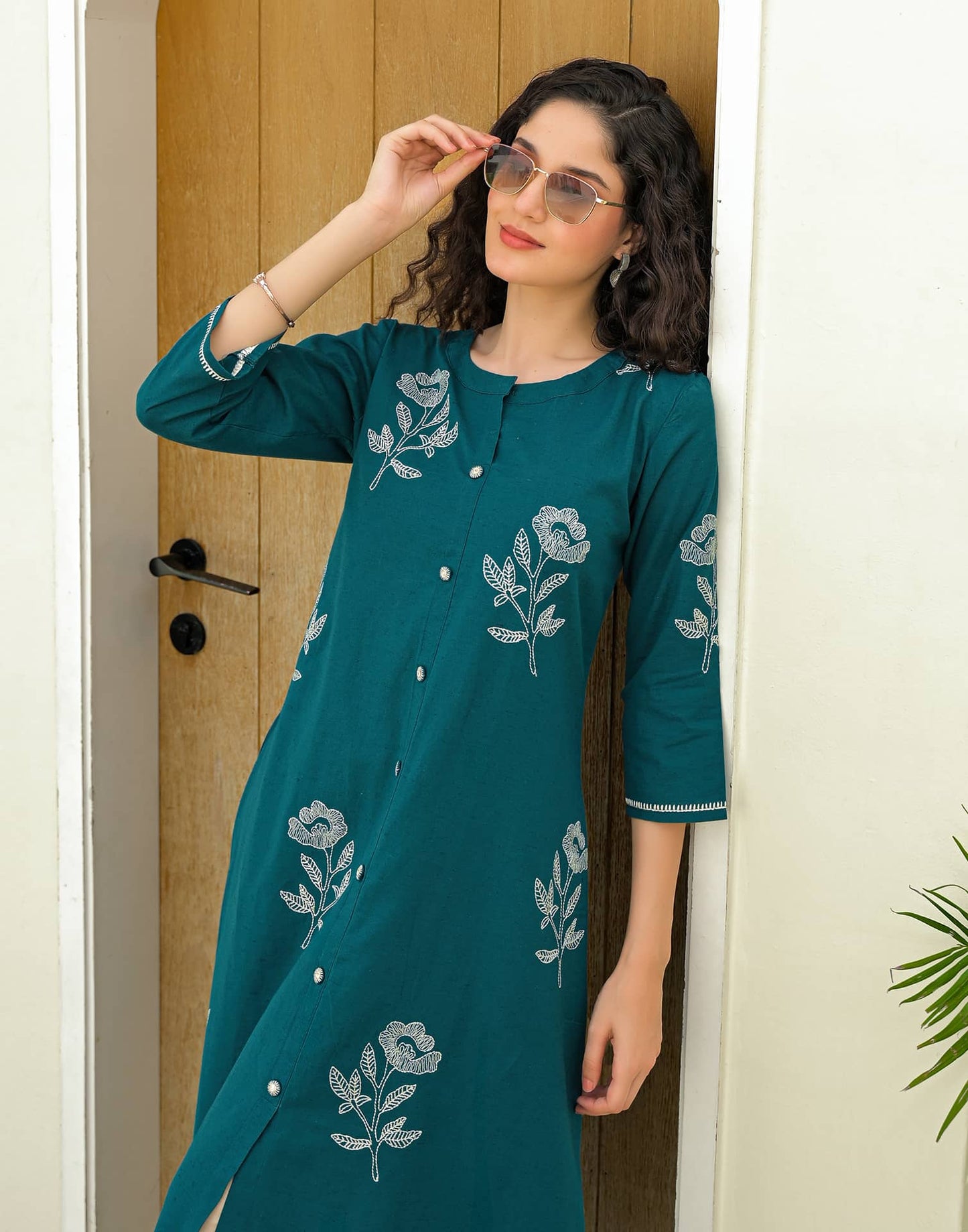 Cotton Embroidered Straight Kurti