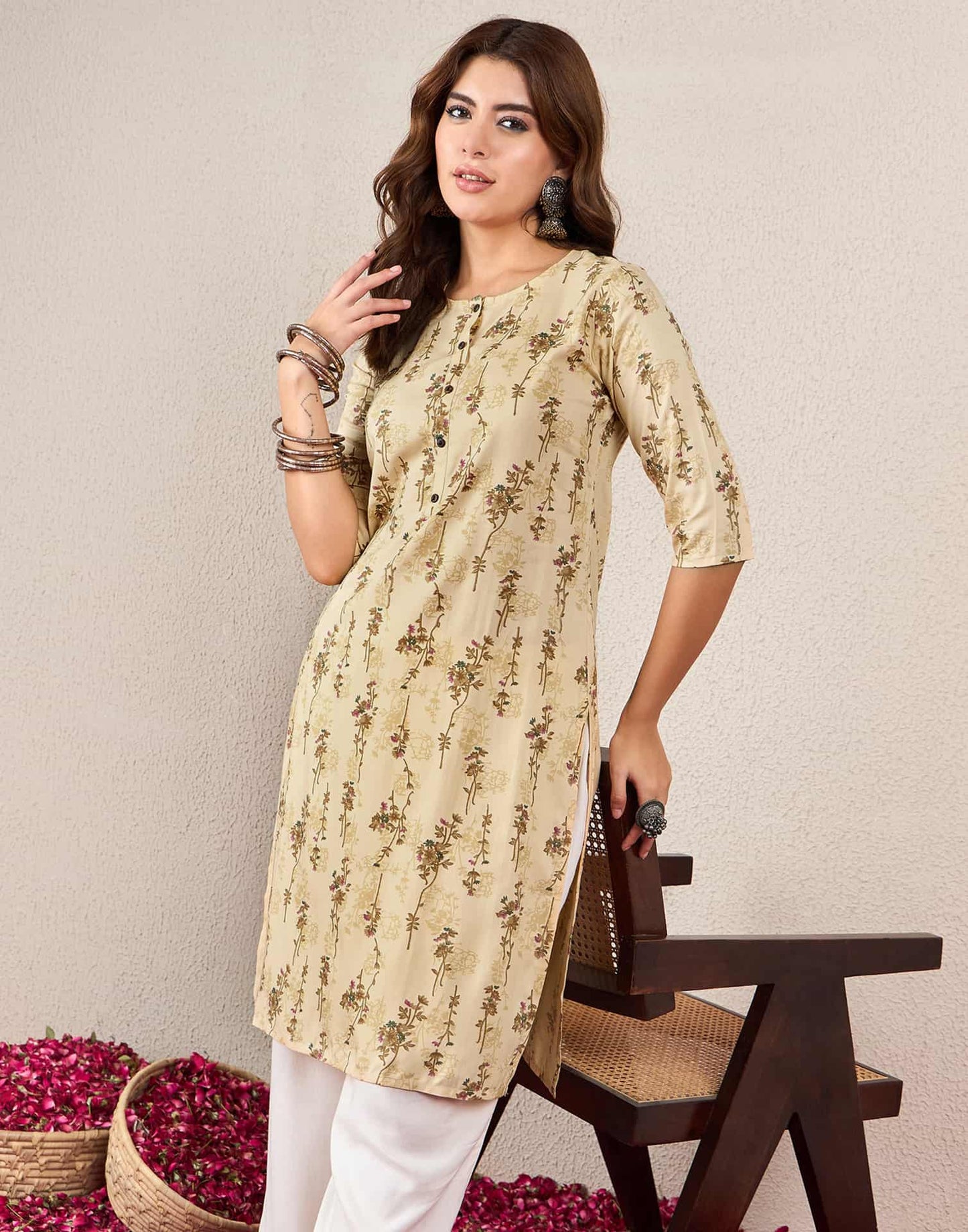 Rayon Printed Straight Kurti