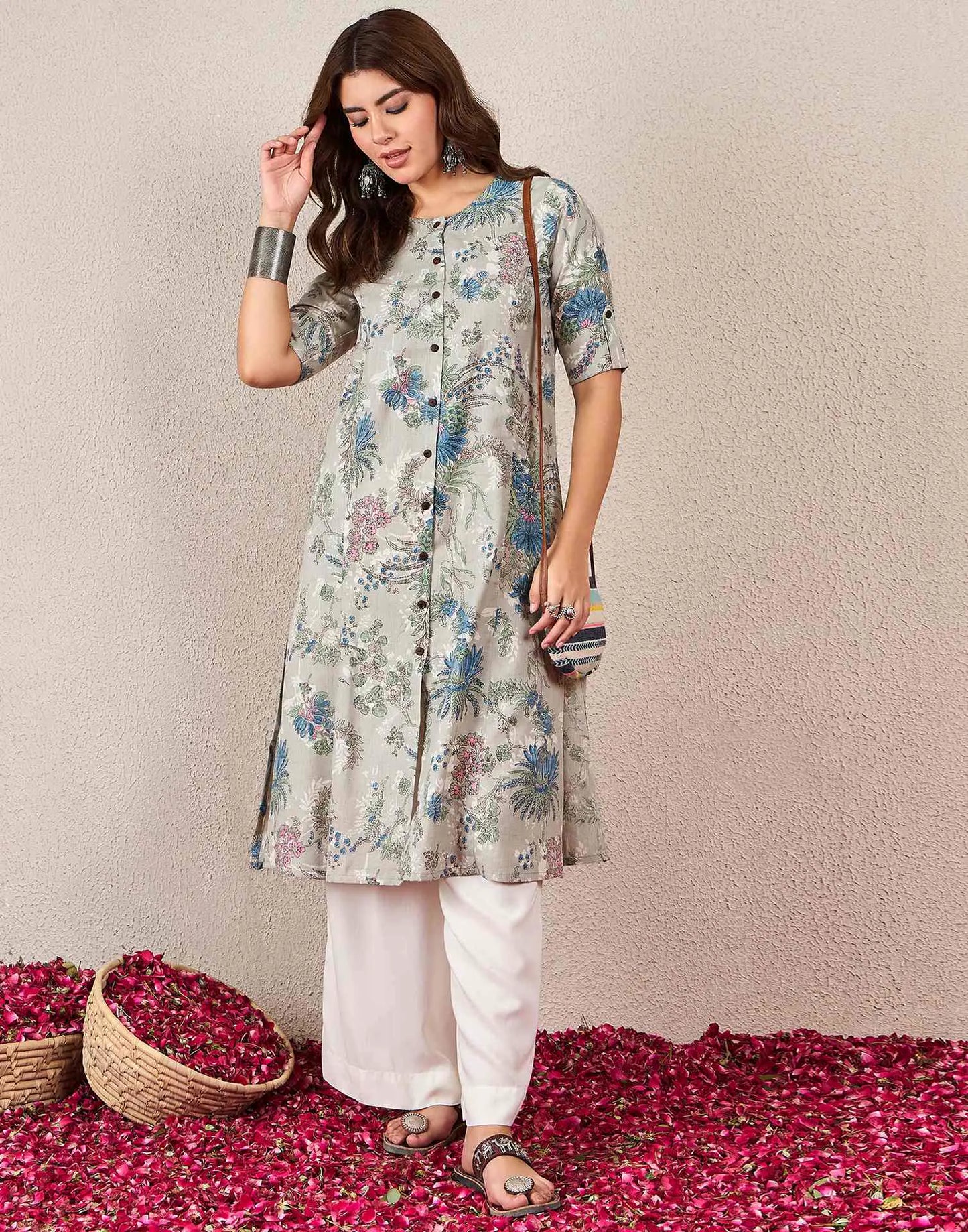 Cotton Printed A-line Round Neck Kurti
