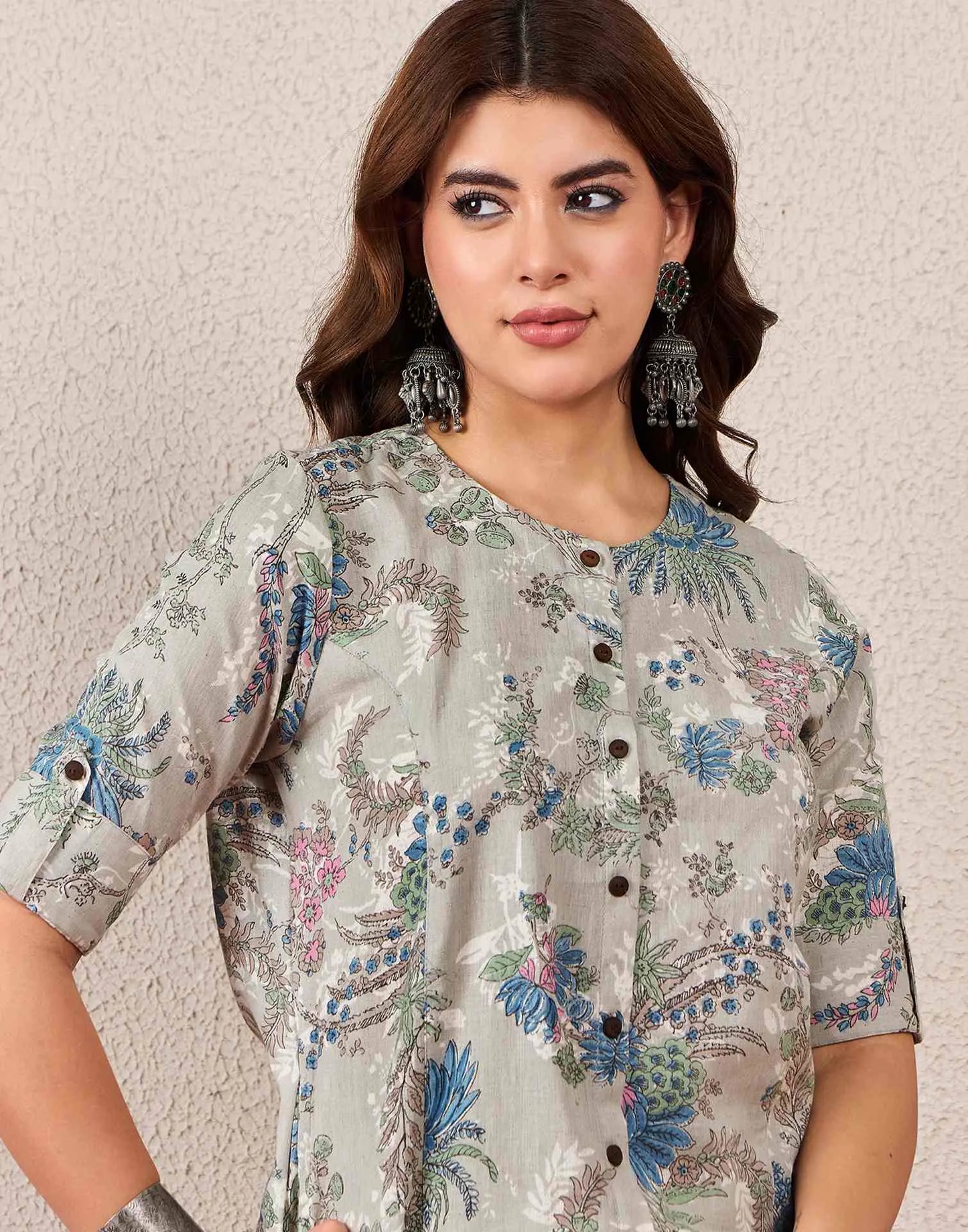 Cotton Printed A-line Round Neck Kurti