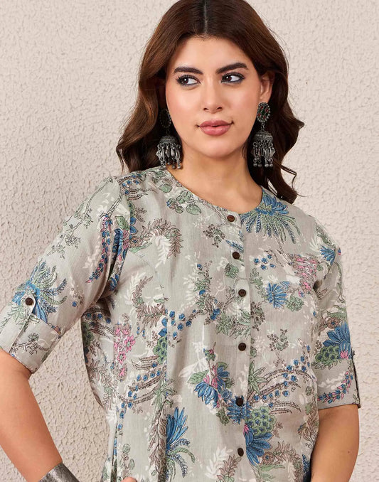 Cotton Printed A-line Round Neck Kurti